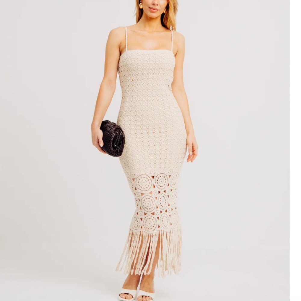 TORN by Ronny Kobo Crochet Fringe Dress Size Medium